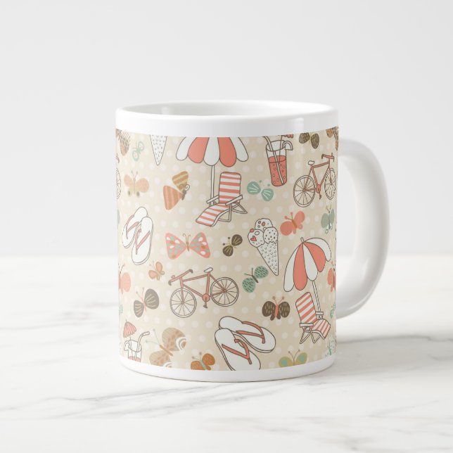 Summer Vacation Pattern Large Coffee Mug (Front Right)