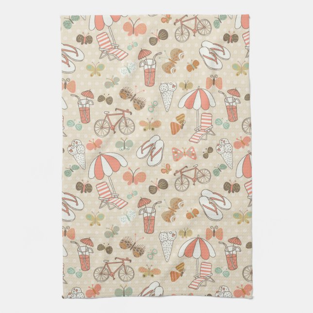 Summer Vacation Pattern Tea Towel (Vertical)