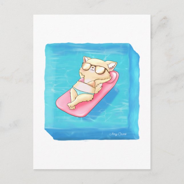 Summer Vacation Pool Bikini Pomchi Sunglasses Postcard (Front)