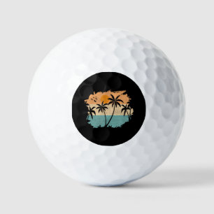 Summer Vacation Retro Sunset Beach Palms Tree Pock Golf Balls