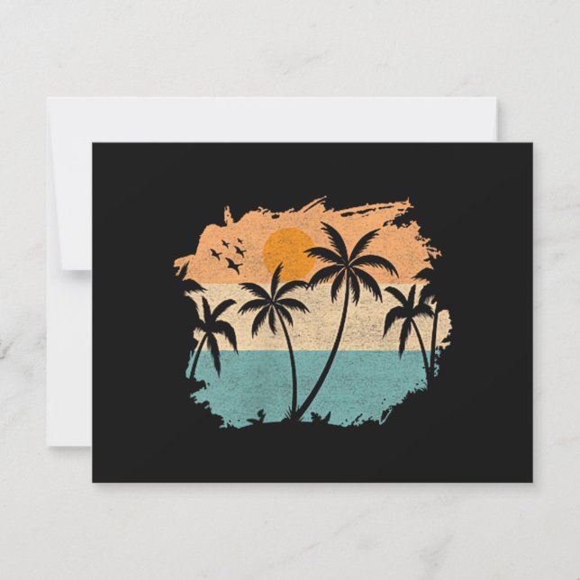 Summer Vacation Retro Sunset Beach Palms Tree Pock Save The Date (Front)