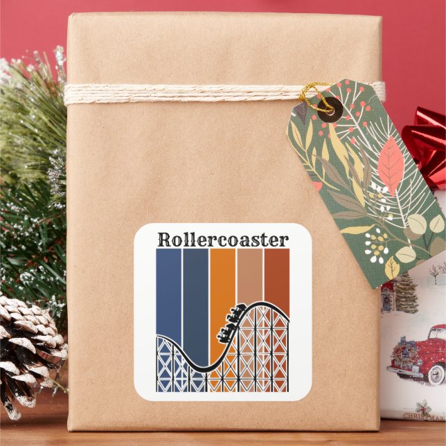 Summer Vacation Riding the Rollercoaster Retro Square Sticker (Holiday)