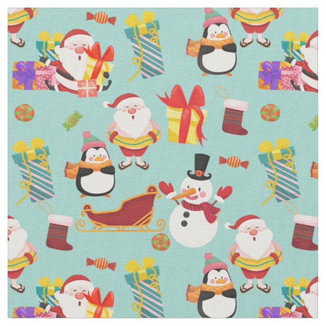 summer vacation santa sleigh christmas fabric (Close Up)