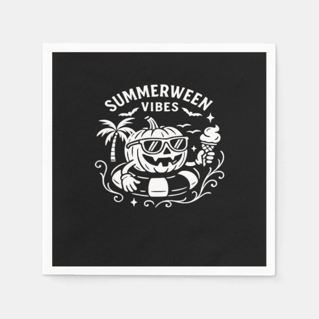Summer Vacation Summerween Vibes Pumpkin Pool Floa Napkin (Front)