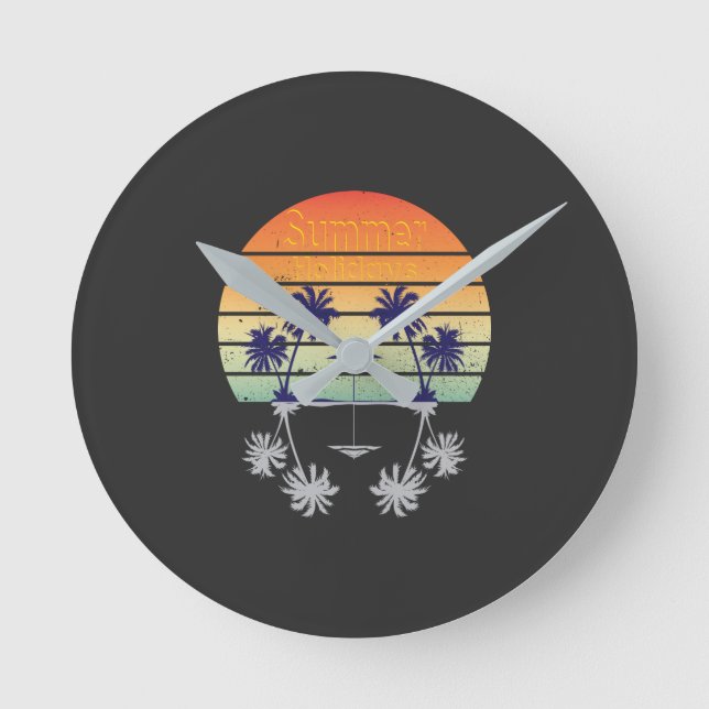 Summer Vacation T-Shirt Round Clock (Front)