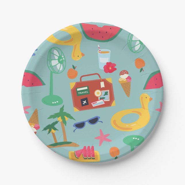 summer vacation travel tropical beach island cute paper plate (Front)