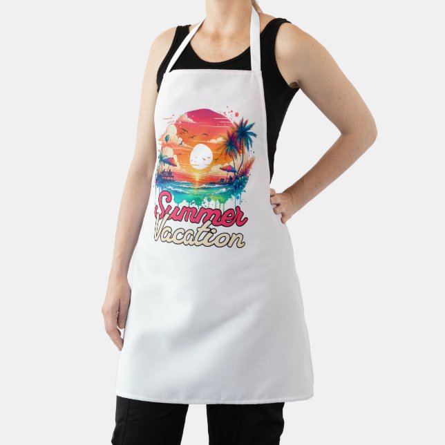 Summer Vacation Tropical Sunset Beach Retro Design Apron (Insitu)
