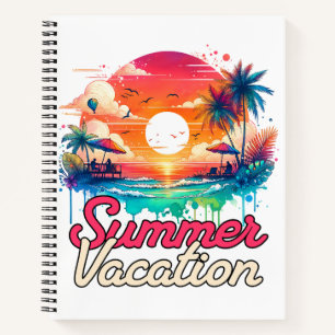 Summer Vacation Tropical Sunset Beach Retro Design Notebook
