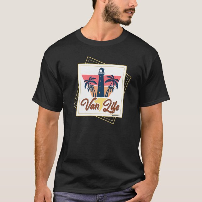 Summer Vacation Van Lighthouse Ocean Beach T-Shirt (Front)