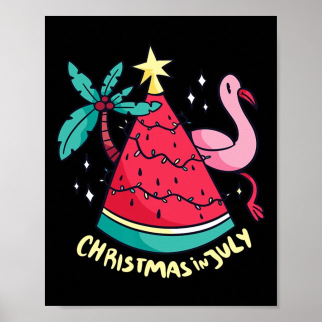 Summer Vacation Watermelon Christmas Tree Christma Poster (Front)