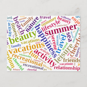 Summer vacations words cloud postcard
