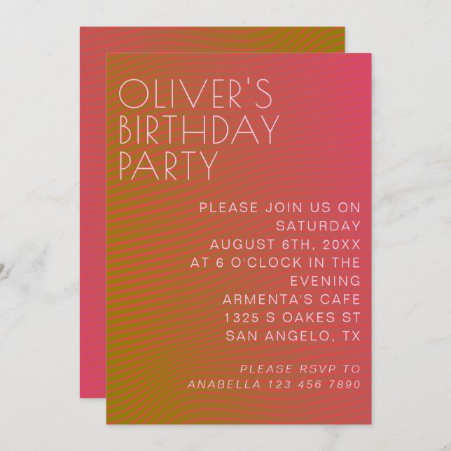 Summer vibe birthday parallel warm colour lines invitation (Front/Back)