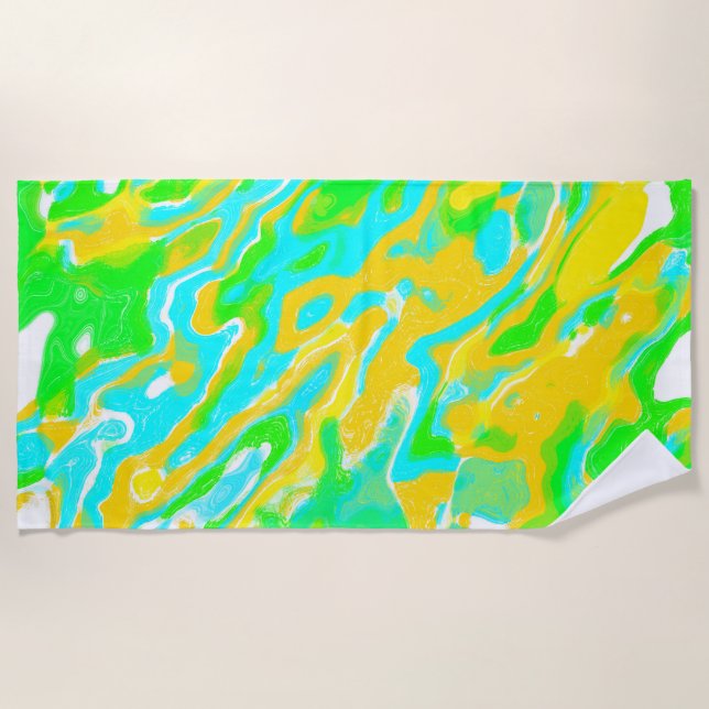 Summer Vibe Marble Texture Liquid Paint Mixture Beach Towel (Front)