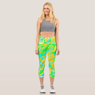Summer Vibe Marble Texture Liquid Paint Mixture Capri Leggings