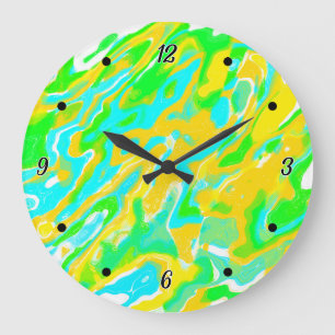 Summer Vibe Marble Texture Liquid Paint Mixture Large Clock