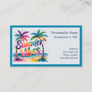 Summer Vibe Pastel Island Scene Palm Trees Beach Business Card