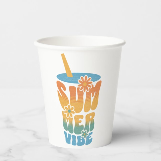 Summer Vibe Retro Floral  Paper Cups (Front)