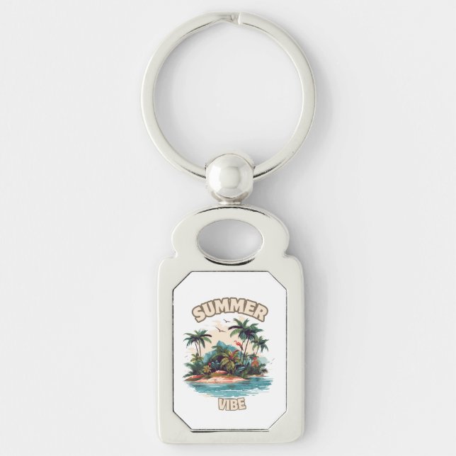 Summer Vibe Tropical Island Illustration Key Ring (Front)