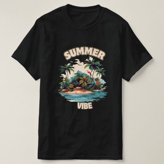 Summer Vibe Tropical Island Illustration T-Shirt (Design Front)