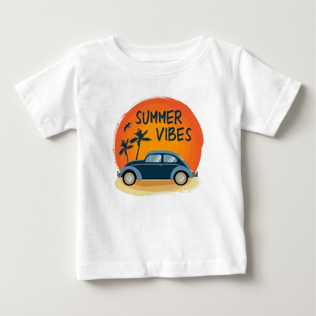 summer vibe with retro car on the beach  baby T-Shirt (Front)