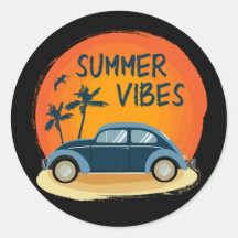 summer vibe with retro car on the beach 