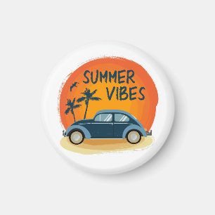 summer vibe with retro car on the beach  magnet