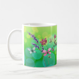 Summer vibes and butterflies personal text green coffee mug