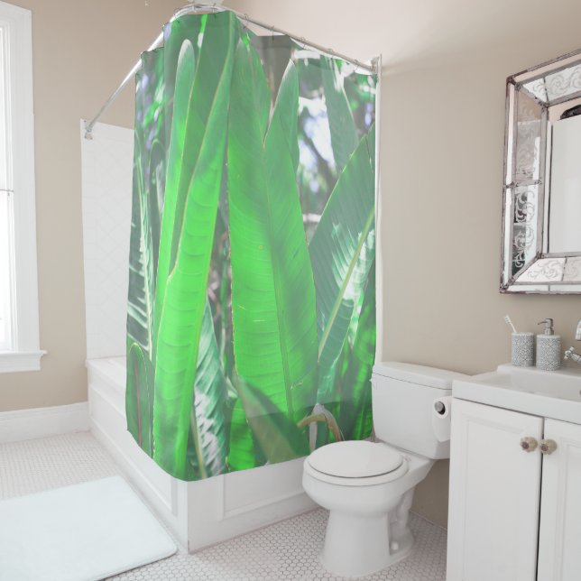 Summer Vibes Banana Tree Leaves Pale Green Pastel Shower Curtain (In Situ)