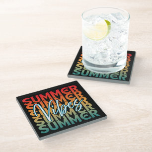 SUMMER VIBES BEACH FAMILY VACATION GLASS COASTER