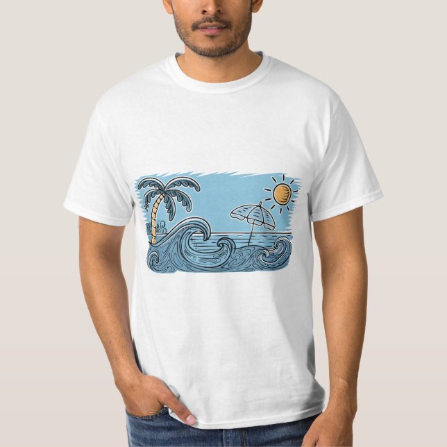 Summer Vibes Beach Illustration T-Shirt (Front)