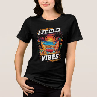 Summer Vibes Beach Scene T-Shirt – Tropical Fun  Tri-Blend Shirt