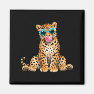 Summer Vibes Beach Vacation Leopard Blowing Bubble Magnet