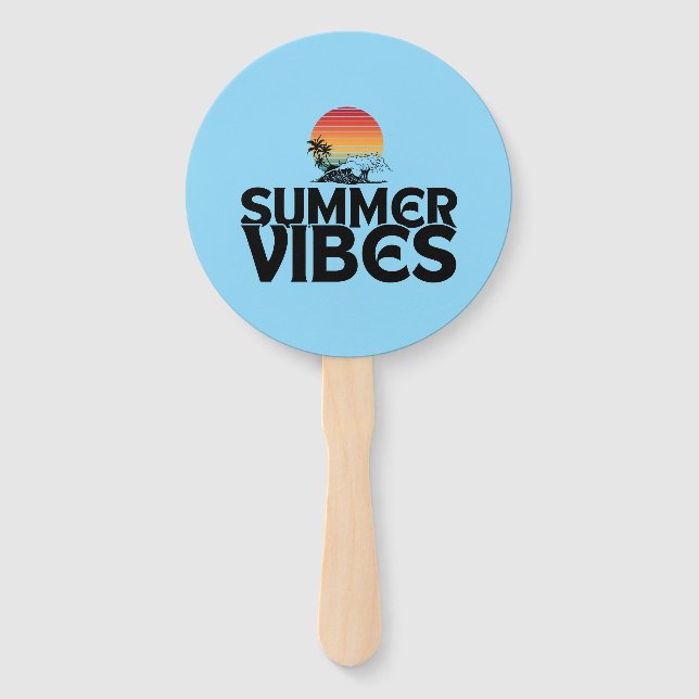 SUMMER VIBES BEACH VACATION QUOTES TYPOGRAPHY HAND FAN (Front)
