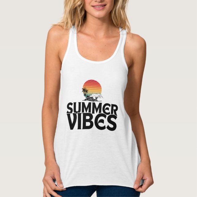 SUMMER VIBES BEACH VACATION QUOTES TYPOGRAPHY SINGLET (Front)