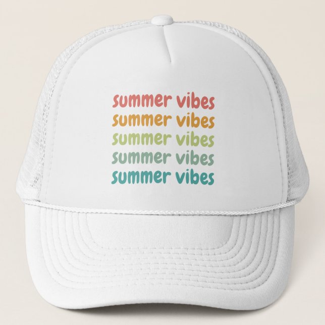 Summer Vibes Beach Vacation Retro Summer Trucker Hat (Front)