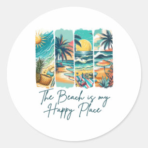 Summer Vibes Beach Vacation The Beach Is My Happy Classic Round Sticker