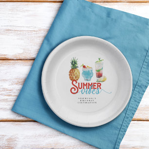 Summer Vibes Blue Fruit Cocktail Birthday Party  Paper Plate