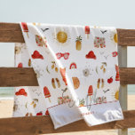 Summer Vibes | Boho Retro Summer Monogram Beach Towel<br><div class="desc">Featuring boho summer sunshine and rainbow illustrations in a trendy gender neutral terracotta colour palette. Summer is the perfect time to add bold pops of cheerful colour, and with this palette, your summer party will be filled with joyful smiles and happy energy! It doesn’t get any sweeter than corals, oranges,...</div>