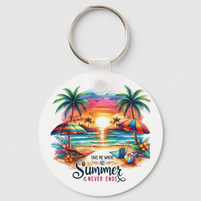 Summer Vibes Brushstroke Beach Sunset-34626 Sticke Key Ring (Front)