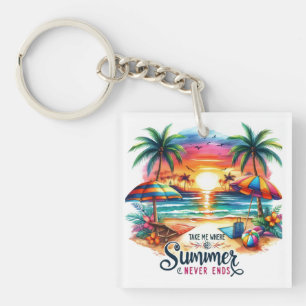 Summer Vibes Brushstroke Beach Sunset-34626 Sticke Key Ring