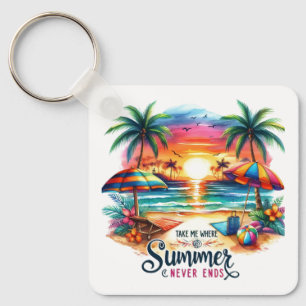 Summer Vibes Brushstroke Beach Sunset-34626 Sticke Key Ring