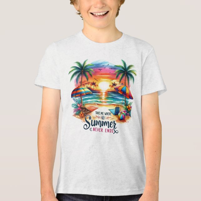 Summer Vibes Brushstroke Beach Sunset-34626 Tri-Blend Shirt (Front)