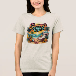 Summer Vibes Cat Beach Sunset Relaxing Tropical Va Tri-Blend Shirt