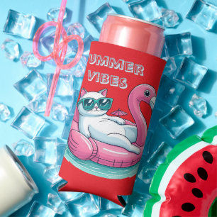 Summer Vibes Cat  Seltzer Can Cooler
