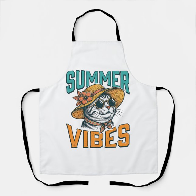 Summer Vibes Cat Vintage Engraving Design_1 Apron (Front)