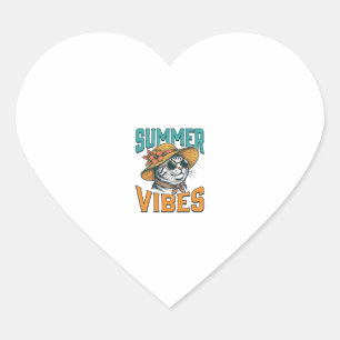 Summer Vibes Cat Vintage Engraving Design_1 Heart Sticker