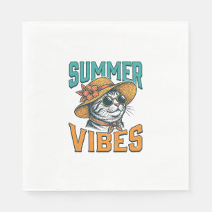 Summer Vibes Cat Vintage Engraving Design_1 Napkin