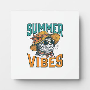 Summer Vibes Cat Vintage Engraving Design_1 Plaque
