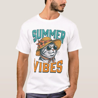 Summer Vibes Cat Vintage Engraving Design_1 T-Shirt