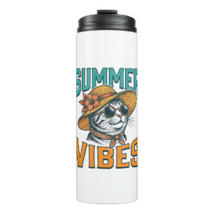 Summer Vibes Cat Vintage Engraving Design_1 Thermal Tumbler